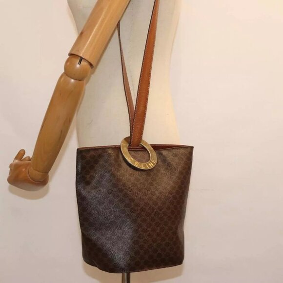 CELINE Macadam Canvas Shoulder Bag PVC Brown Auth - Picture 3 of 15